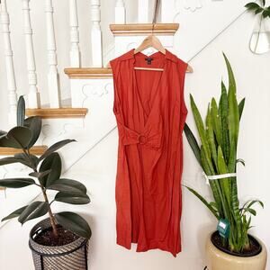Ann Taylor Factory Rust Sleeveless Lightweight Wrap Midi Dress V-Neck Size 12P